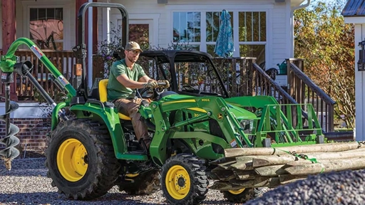 John Deere 3025E Compact Tractor Moving Fence Posts